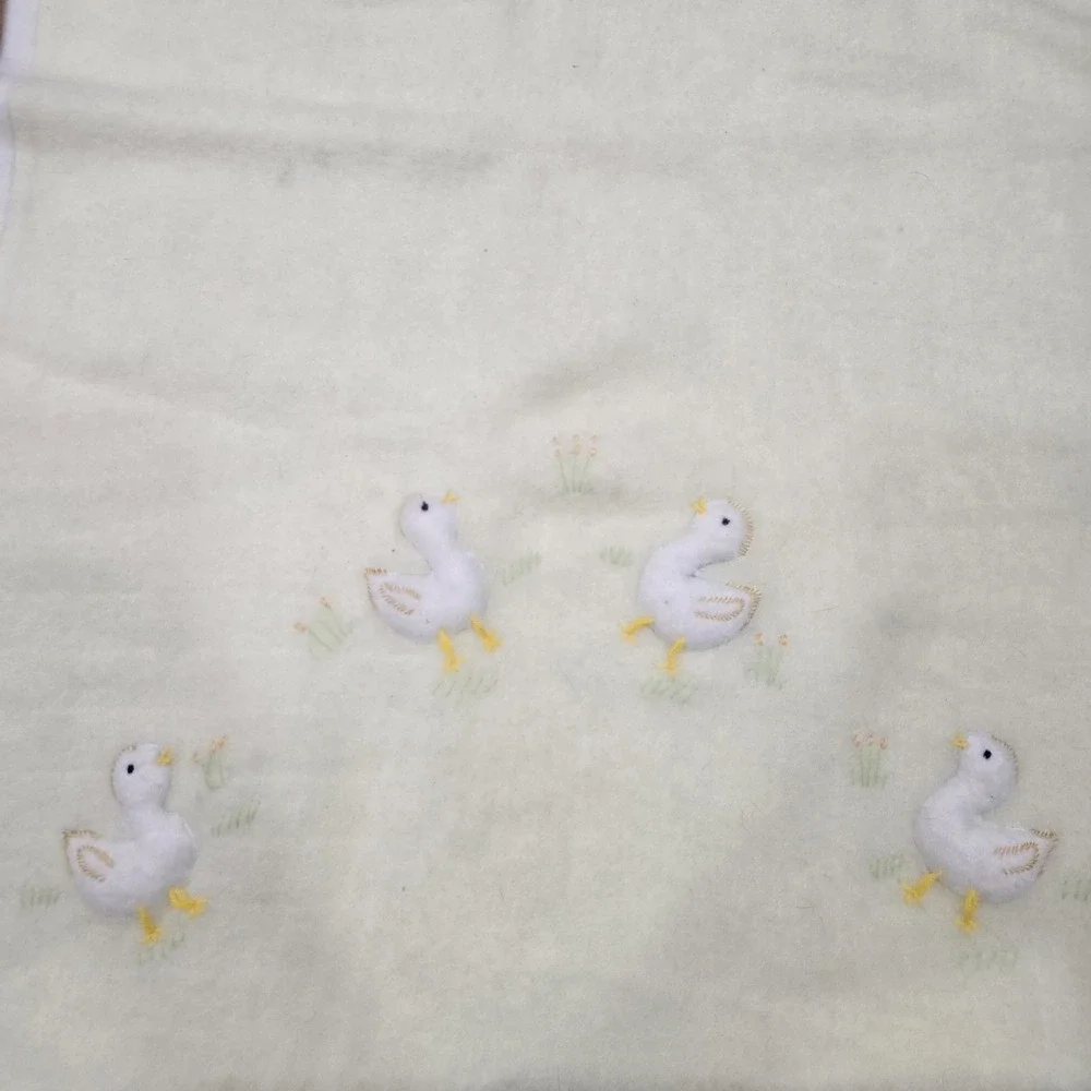Vintage Trampunto Ducks Baby Blanket Cotton Blend‎ Embroidered Reversible Italy